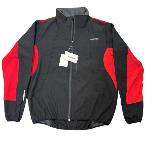 WANTDO Jacket Mens Black Red 2XL Wind Water Resistant Zip Pockets Fleece Inside